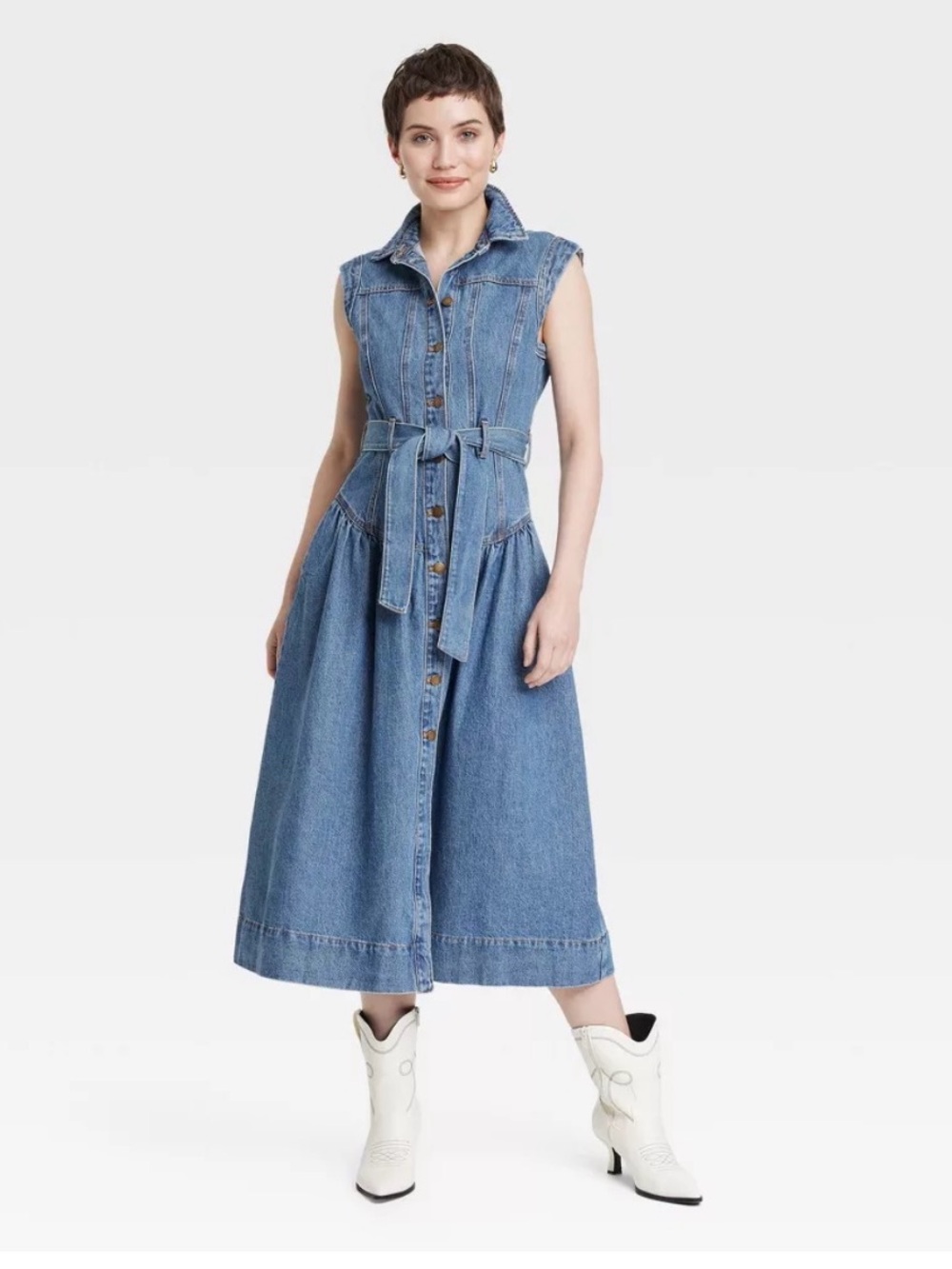 Universal thread denim western sleeveless corset full skirt midi dress Medium - Picture 2 of 10